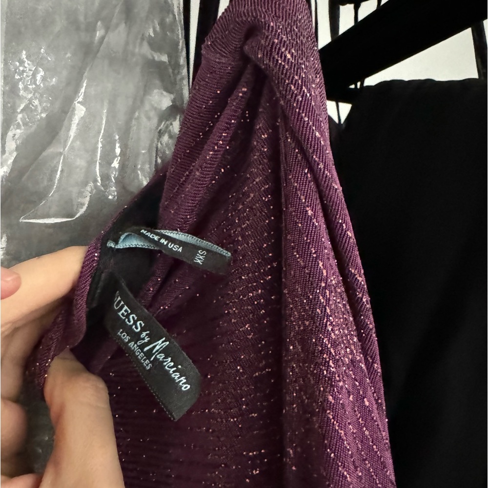 Guess by Marciano one shoulder plum glitter dress